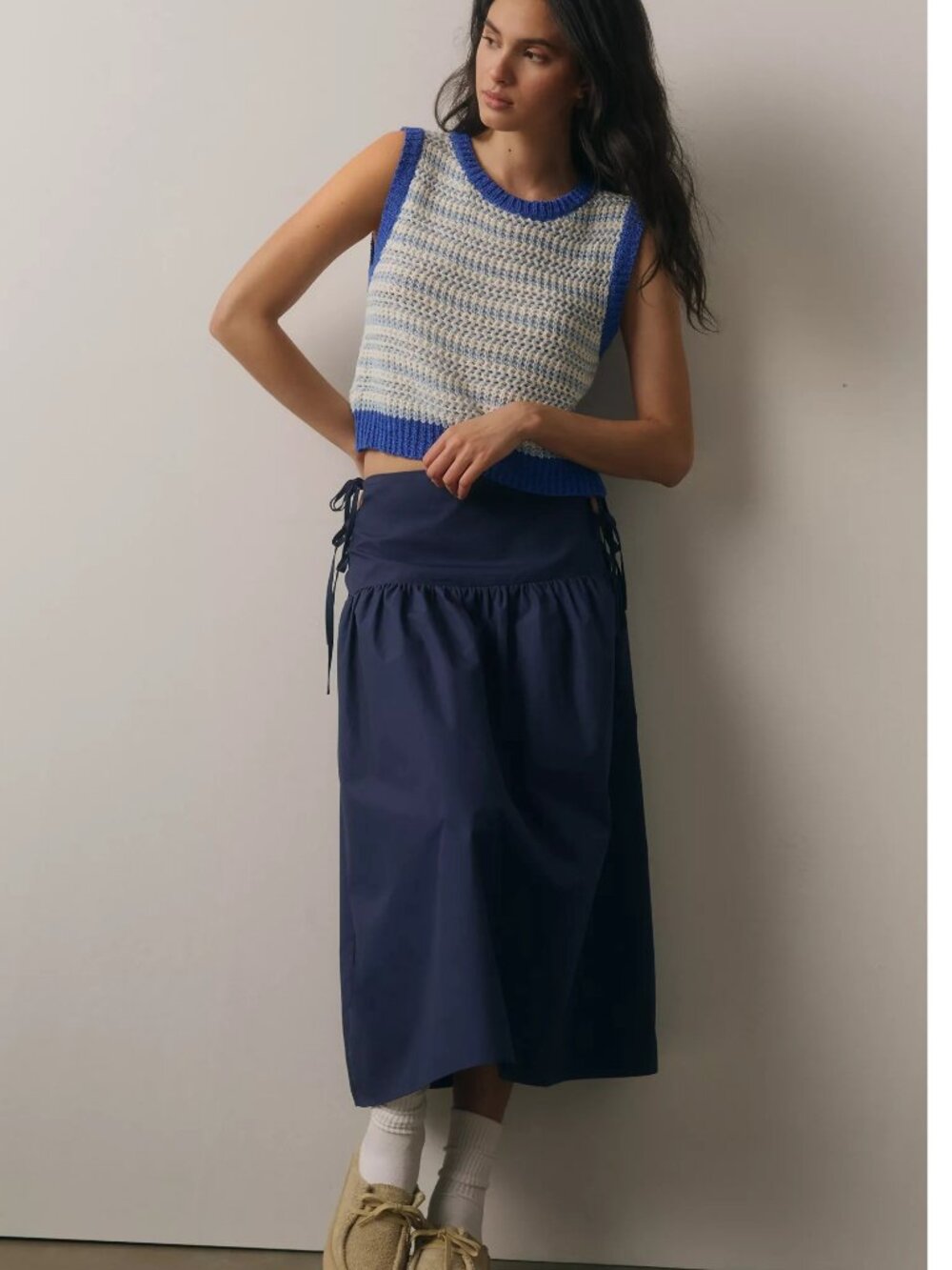 Flat White Ocean Treasure Striped Crochet Sweater Vest Top Blue S View 4